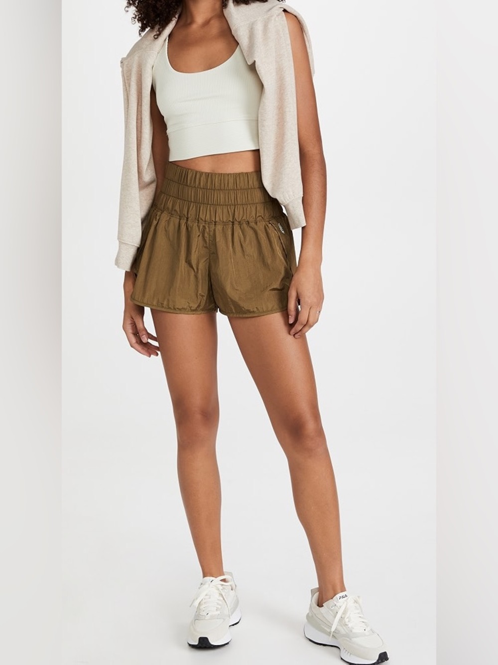 FP Movement by Free People High-Waist Olive Green Smocked Waist Shorts